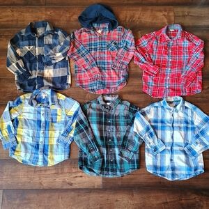 Bundle Of 6 Plaid Button Down Shirts Kids Size 6-8